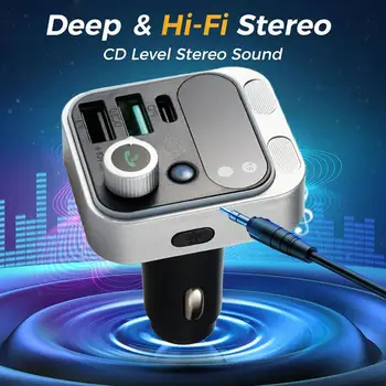 Bluetooth 5.0 FM Verici CarStronger Çift Mikrofon ve HiFi Derin Bas Ses 48W Bluetooth Araç Adaptörü Eller Serbest Arama