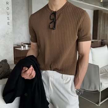 Erkek Giyim 2023 Yaz erkek kısa kollu t-shirt Triko Elastik Kore Versiyonu Gevşek erkek Üst