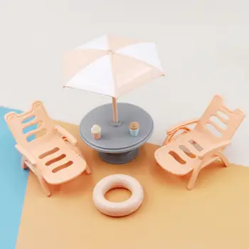 Dekorasyon güneş şemsiyesi Modeli Plastik Yatak Odası Masası Simülasyon plaj sandalyesi Dollhouse Minyatür boy aynası mobilya Sandalyeler