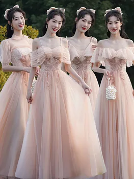 Uzun Tül gelinlik modelleri Kadınlar için Düğün Şık Off-omuz Sisters Parti Balo elbisesi Bayanlar Sequins Süpürgelik şifon elbise