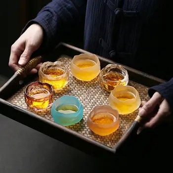Renkli Sır çay bardağı ısıya dayanıklı Cam Çay Fincanı Renkli Şarap Bardağı Ana çay bardağı Tabağı ile Çin Kung Fu çay seti