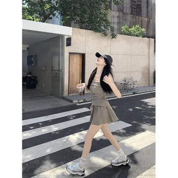 Baharatlı Kız Takım Elbise kadın Off-omuz Kat Tüp Üst Yüksek Bel Pilili A-line Kısa Etek İki parçalı Set Moda Kadın Giysileri