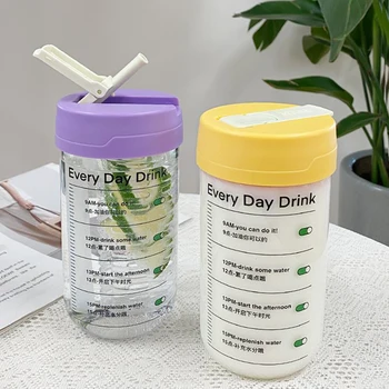 550ml Cam Su Şişesi ile Zaman İşaretleyici Kapak Süt Suyu Spor İçme Şişeleri Çay Demlik ile Basit Fincan Doğum Günü Hediyeleri