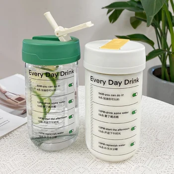 550ml Cam Su Şişesi ile Zaman İşaretleyici Kapak Süt Suyu Spor İçme Şişeleri Çay Demlik ile Basit Fincan Doğum Günü Hediyeleri