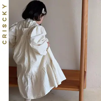 Bebek Kız Nakış Prenses Elbise Bahar Sonbahar Kızlar Uzun Kollu Kare Yaka Elbise Çocuklar 2023 Yeni Kız Ayak Bileği uzunlukta Elbiseler