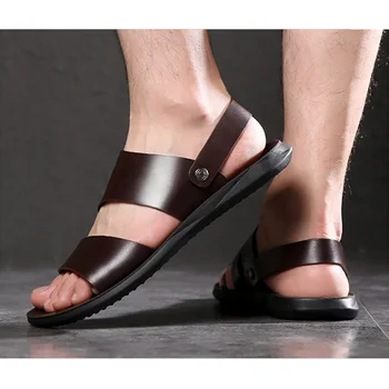 Yeni Varış Yaz Ayakkabı Erkek Sandalet Düz kaymaz Adam Yaz Tatil Sandalet Siyah Kahverengi Yumuşak Rahat A4382