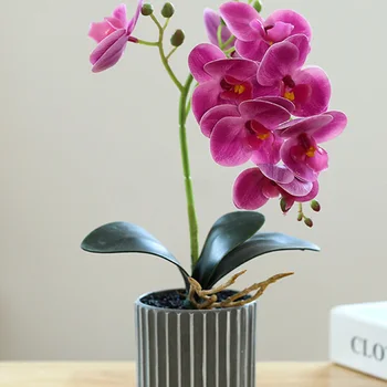 Yapay Orkide Bonsai Saksı Phalaenopsis Ev Dekor Sahte 8 Çiçekler