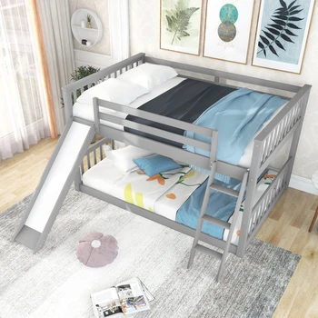 Basit Tasarım Üstü Açılır Kaydıraklı ve Merdivenli Tam Ranza, Modern Ranza Çocuk Yatak Odası için Rahat