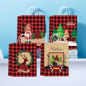4 Adet Merry Christmas Hediye Çantası X-Mas Noel Baba Çerez Kağıt Torba Dıy Noel Hediyesi El Çantaları Noel Partisi Malzemeleri Hediye Çantası