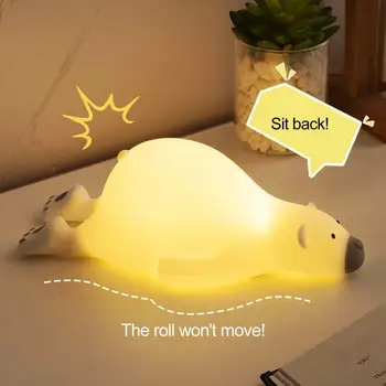 Karikatür Gece Lambası Dokunmatik Kontrol 3 Dişliler Parlaklık Ayarlanabilir Yumuşak Aydınlatma USB Şarj Edilebilir Sevimli Küçük Ayı LED Başucu Lambası
