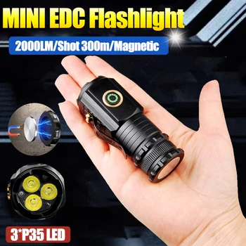 Güçlü Mini EDC LED el feneri 2000LM Süper Parlak ışıklı anahtarlık USB şarj edilebilir Meşale kamp feneri Kuyruk mıknatısı ile