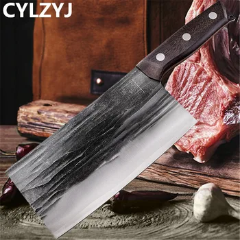 Kasap bıçağı Dövme Et Cleaver Bıçak Ağır Tam Tang Keskin Sırp şef bıçağı Yüksek Karbonlu Çelik Mutfak kamp bıçağı