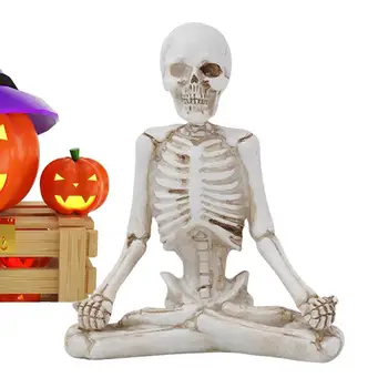 Iskelet Yoga Heykeli Ürkütücü Kafatası Heykel Yoga Duruş Cadılar Bayramı Partisi Favor Ölü Süslemeleri Ofis Masası