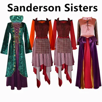Yetişkin Cadılar Bayramı Hokus Pokus Cadı Mary Sarah Winifred Elbise Cosplay Vampir Film Sanderson Sisters Kostüm Elbiseler Takım Elbise