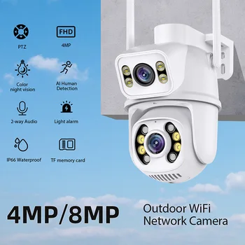 8MP 4K WİFİ IP Çift Lens PTZ Gözetim Kamera Açık Su Geçirmez Güvenlik Koruma IR Renkli Gece Görüş Akıllı Ev