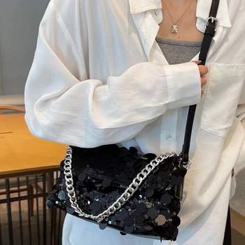 Kadınlar için çanta Kore Tüm Maç Kişilik Payetli Omuz Crossbody Çanta Lüks Tasarım Y2k Estetik Chaion Çanta Moda