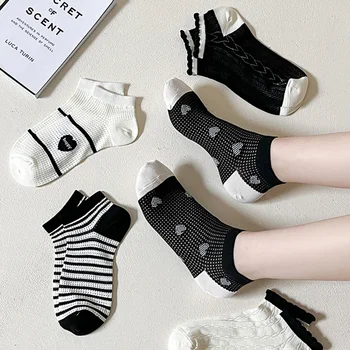 Kadın Kız Ayak Bileği Ekip Çorap Pamuk Çizgili Aşk Örgü Yumuşak Elastik Nefes Kemiksiz Sevimli No Show Tekne Harajuku Çorap Modası