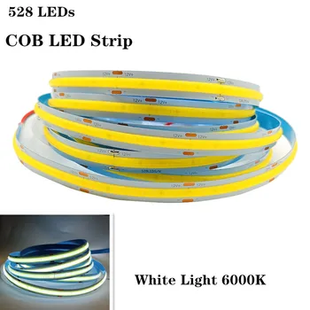COB LED şerit 528 LEDs yüksek yoğunluklu esnek COB LED ışıkları DC12V 24 V RA90 3000 K 4000 K 6000 K LED bant 5 m / grup
