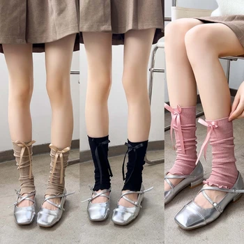 Y2K nervürlü bacak ısıtıcıları çorap Punk kızlar kampüs bacak örtüsü ilmek çorap
