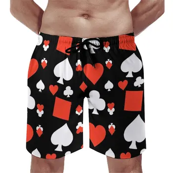 Poker Kartları Kurulu Şort Kırmızı Kalpler Rahat plaj şortu Erkek Özel Spor Sörf Çabuk Kuruyan erkek mayoları Hediye