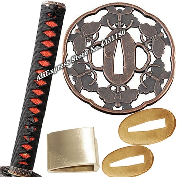 26 CM * Tsukası Japon Kılıç Kelebek Guard Katana / Wakizashi metal parçalar Seti Tsuba + Menuki + Fuchi + Kashira + Habaki + Seppa + Kolu