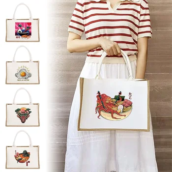 Yeniden kullanılabilir Jüt Çuval Bezi alışveriş çantası Çanta Kadınlar için Bakkal Eko Çanta Kadın Tote Çanta Bez Alışveriş Çantası Çanta Japonya Baskı