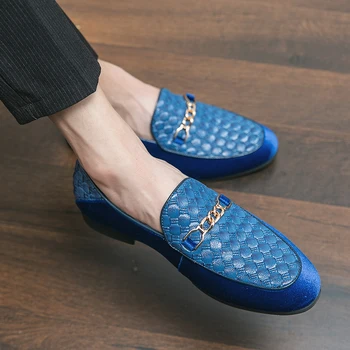 Tasarımcı Yeni erkek Mavi erkek resmi ayakkabı Ziyafet erkek Elbise Ayakkabı erkek İş rahat ayakkabılar Yumuşak Taban erkek Loafer'lar Büyük Boy: 38-48