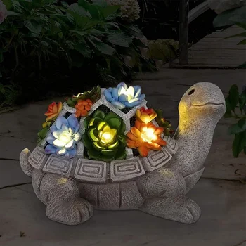 Açık güneş lambası etli kaplumbağa heykeli reçine el sanatları hayvanat bahçesi orman bahçe bahçe lambası atmosfer dekorasyon