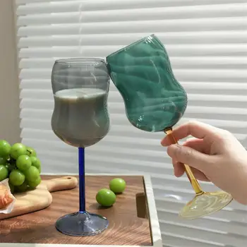 Sevimli Renkli Cam Kadehler Gözlük Kupa Üflemeli Düzensiz Dalgalı süt kupası Yüksek Borosilikat Direnci Kokteyller cam kırmızı şarap şişesi Kupa