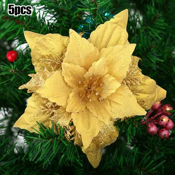 5 Adet Noel Büyük Atatürk Çiçeği Glitter Çiçek Noel Ağacı Çelenkler Asılı Kolye Dekor Ev Partisi Süslemeleri 8 Renkler 18 cm