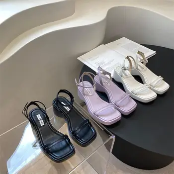 2023 Yaz platform sandaletler Kadınlar için Moda Kama Topuk Bayanlar Zarif Ayak Bileği Kayışı Sandalet Ayakkabı Yüksek Kaliteli Açık Pompalar