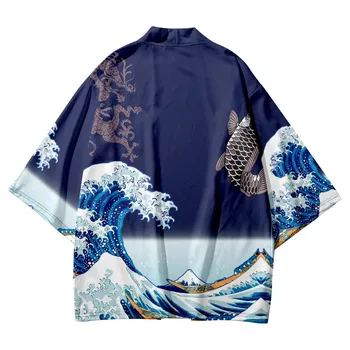 Erkekler Japon Mektup Hırka Eşarp Baskı Ekleme Kimono Kaju Trend Sokak Çiçekler Yarım Kollu Gömlek