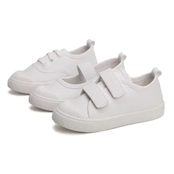 Çocuk Tüm Beyaz Ayakkabı Öğrenci Rahat Çocuklar Loafer'lar Okul Erkek Kız Anaokulu Kampüs Yumuşak Alt Bez Kumaş Sneakers Ayakkabı