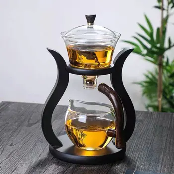 Isıya Dayanıklı Cam çay seti Manyetik Su Saptırma Döner Kapak Kase Otomatik Çay Makinesi Tembel Kung Fu Demlik İçme