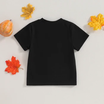 Bebek kız Cadılar Bayramı T-Shirt moda kısa kollu yuvarlak boyun mektup baskı üstleri yürümeye başlayan çocuk T-Shirt