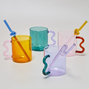 Tasarım Renkli kulak camı Kupa El Yapımı Basit Dalga Kahve Fincanı sıcak su bardağı Hediye Drinkware 300ml
