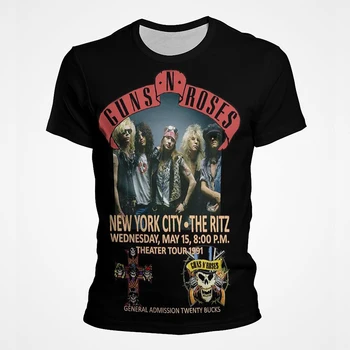 2023 Yaz Yeni 3D Baskı Guns N Roses Bant T Shirt Erkek Kadın Çocuk Kısa Kollu Moda Serin Streetwear Hip Hop Üstleri Tee