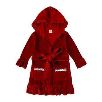 Noel çocuk Elbiseler Kapşonlu Altın Kadife Pijama Kız Erkek Uzun Kollu Pijama Sonbahar Kış Sıcak Ev Tekstili Giyim