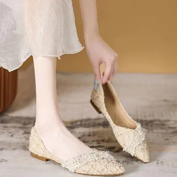 2023 Yaz Yeni Moda Kadınlar Slingback Ayakkabı Moda Yay-düğüm kadın düz ayakkabı Sivri Burun Kayma Zarif Bayan Elbise Ayakkabı