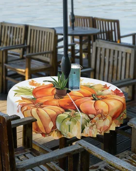 Şükran Kabak Güz Akçaağaç Yaprağı Açık Masa Örtüsü Şemsiye Delikli Fermuarlı Su Geçirmez Piknik Veranda Yuvarlak masa örtüsü