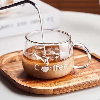 370ml Borosilikat cam kahve kulplu fincan latte cam bardak Ev süt kupası Kahvaltı Yulaf Ezmesi Süt Kupa Mektup Baskı