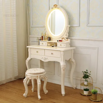 Avrupa Ahşap Tuvalet Masası yatak odası mobilyası Lüks Ins Şifoniyer Daire Makyaj makyaj masası Ayna Seti B