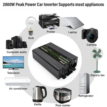 Jfınd 2000 W 60 hz LED Saf Sinüs Dalga DC AC 12 V 220 V Inverter Pil Dönüştürücü Güç Bankası Akım Oto Inverter