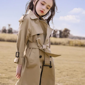 2023 Yeni Moda İngiltere Tarzı Bahar Sonbahar Pamuk Genç Kızlar Uzun trençkotlar Rüzgarlık Ceket Kızlar için Çocuk Giyim