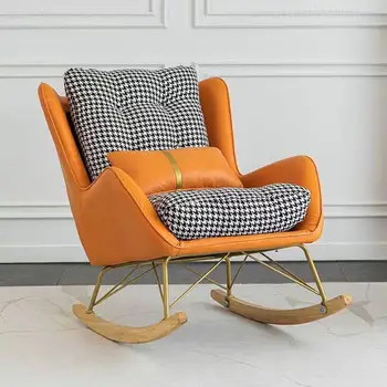 Sallanan İskandinav Oturma Odası Sandalyeleri Salon Kolu Tasarımcı Tembel Oturma Odası Sandalyeleri Deri Lüks Chaises De salon ev dekorasyonu WK50LC