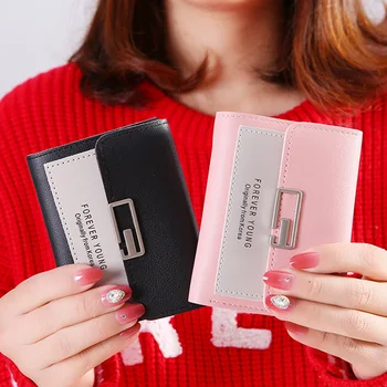 Kadın Pu Deri Mini Cüzdan Basit bozuk para cüzdanı Toka Çok Fonksiyonlu Kart Tutucu Kısa Cüzdan İnce Toka Cüzdan Çile