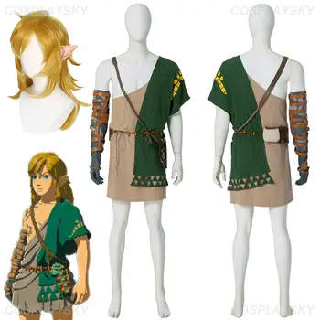 Bağlantı Cosplay Erkekler Kostüm Yıpranmış Giyim Anime Zelda Oyunu Gözyaşları Krallık Roleplay Fantasia Kıyafetler Cadılar Bayramı parti giysileri