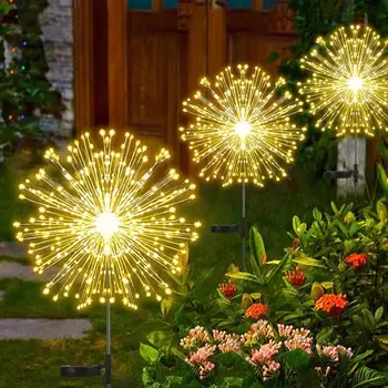 LED Güneş Havai Fişek ışıkları Su Geçirmez Açık Karahindiba Flaş Dize Peri İşıklar Bahçe Peyzaj Çim Dekor