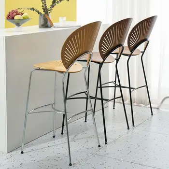C0265 İskandinav bar sandalyesi Arkalığı Ön Sandalye Modern Basit yüksek tabure Bar taburesi Bar taburesi Ev Eğlence Kabuk Sandalye