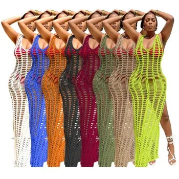 Kadınlar İçin plaj Kıyafetleri Yaz 2023 Cover Up Elbise Yeni Eğlence Örgü Yelek Katı Polyester Kaplı Moda Yüzmek Mayo Mayo